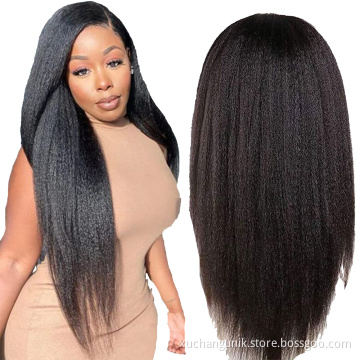 Uniky 30 Inch High Quality Virgin Remy Human Hair Wig Kinky Straight Yaki Full Lace Braided Natural Wigs for Women
